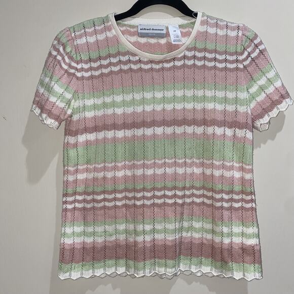 ALFRED DUNNER Sz PM Knit Top Blouse Sweater Striped Eyelet Scallop Fall Winter - Picture 1 of 6